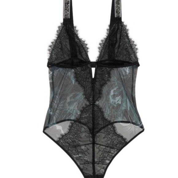 Victoria’s Secret Sheer Mesh & Lace Green Palm Shine Strap Thong Teddy XL NWT - Picture 3 of 7